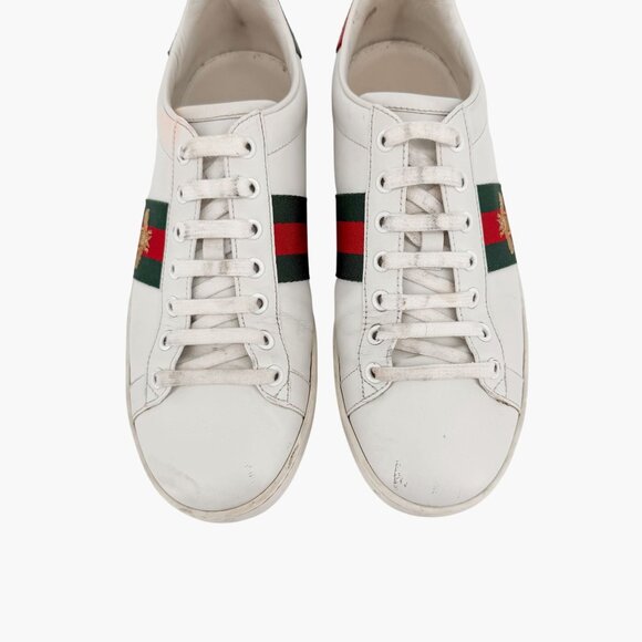 Gucci Bee Embroidered Ace Low Top Sneakers White Leather Size 39 US 9 Women's - Picture 4 of 15